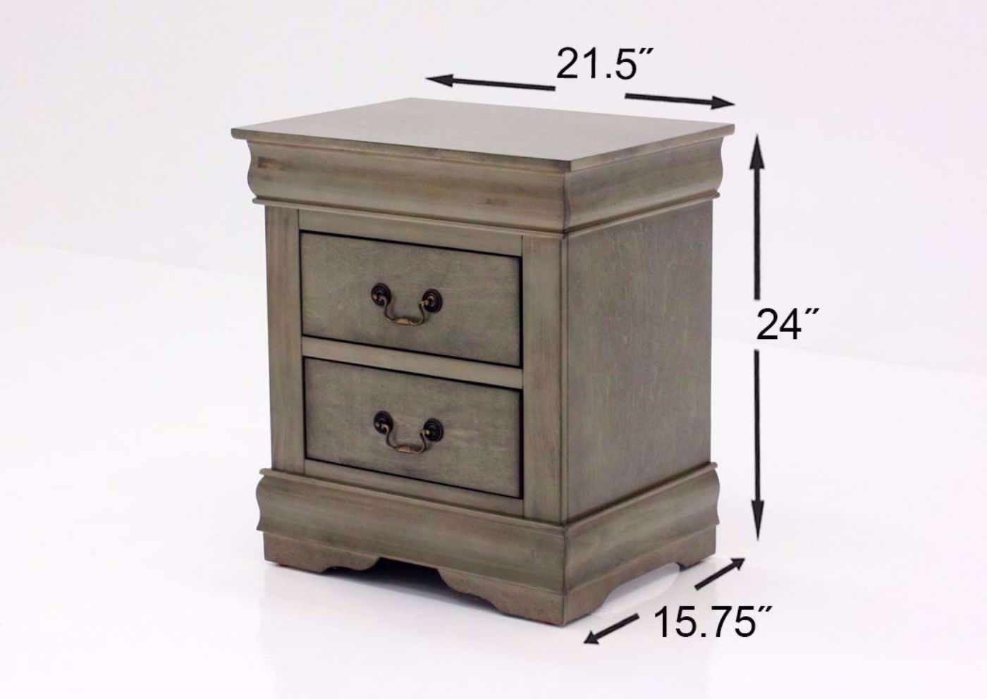 Gray Louis Philippe Bedroom Set Showing the Nightstand Dimensions | Home Furniture Plus Bedding