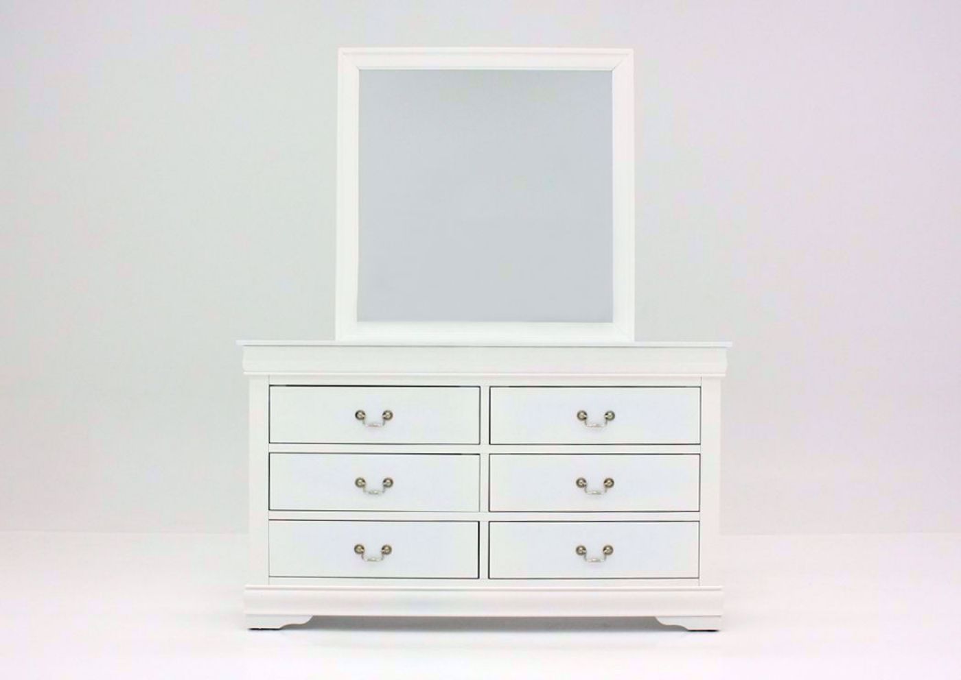 Crisp White Louis Philippe Dresser with Mirror Facing Front | Home Furniture Plus Bedding