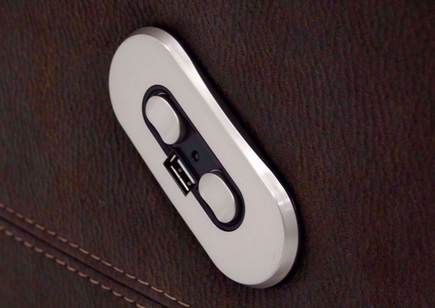 Brown Legacy Reclining Sofa Power Button Detail | Home Furniture Plus Bedding