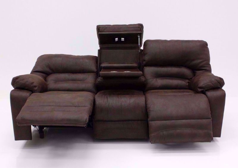 Brown Legacy POWER Reclining Sofa, Front Facing in a Fully Reclined Position | Home Furniture Plus Bedding