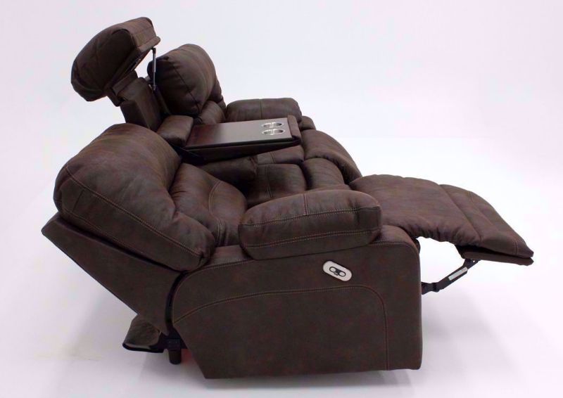 Brown Legacy POWER Reclining Sofa, Side View in a Fully Reclined Position | Home Furniture Plus Bedding