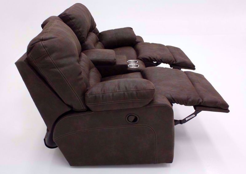 Brown Legacy Reclining Loveseat, Side View in an Open Position | Home Furniture Plus Bedding