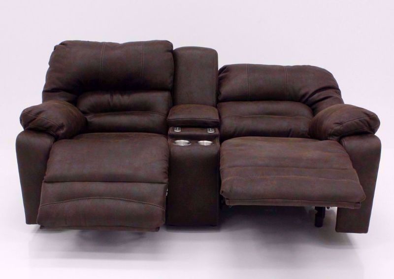 Brown Legacy POWER Reclining Loveseat, Front Facing in a Fully Reclined Position | Home Furniture Plus Bedding
