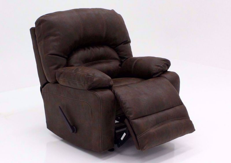 Brown Legacy Rocker Recliner, Brown at an With the Recliner Slightly Open | Home Furniture Plus Mattress