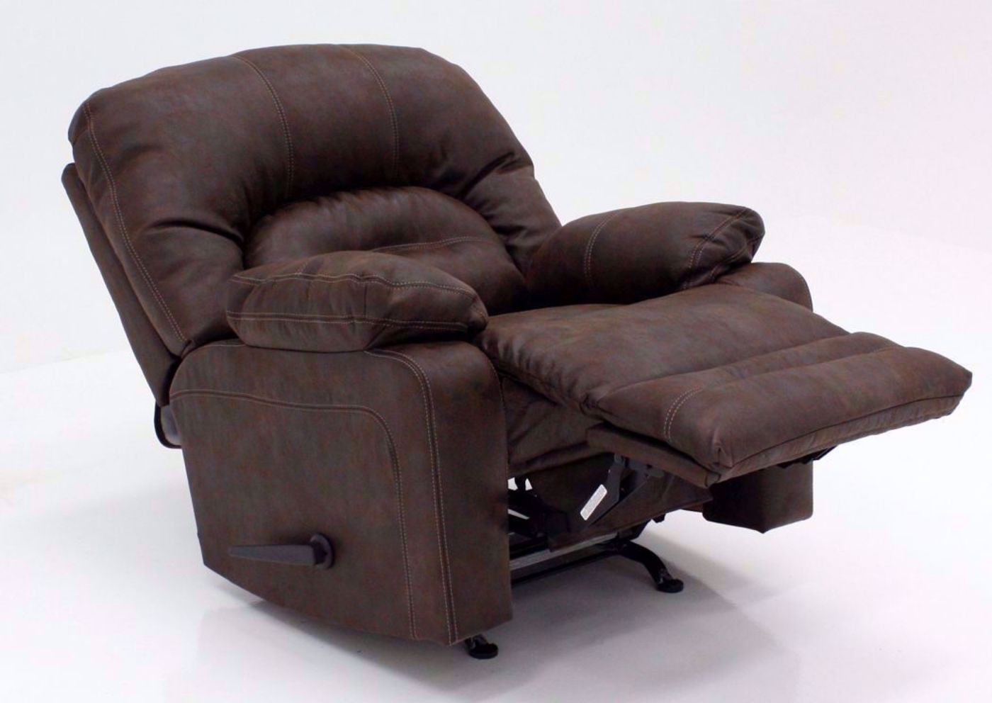 Brown Legacy Rocker Recliner at an Angle in the Fully Reclined Position | Home Furniture Plus Mattress