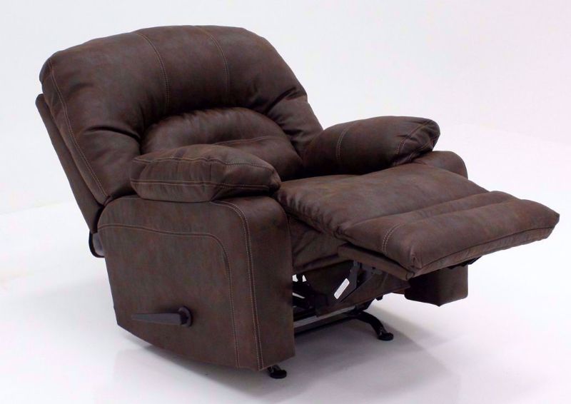 Brown Legacy Rocker Recliner at an Angle in the Fully Reclined Position | Home Furniture Plus Mattress