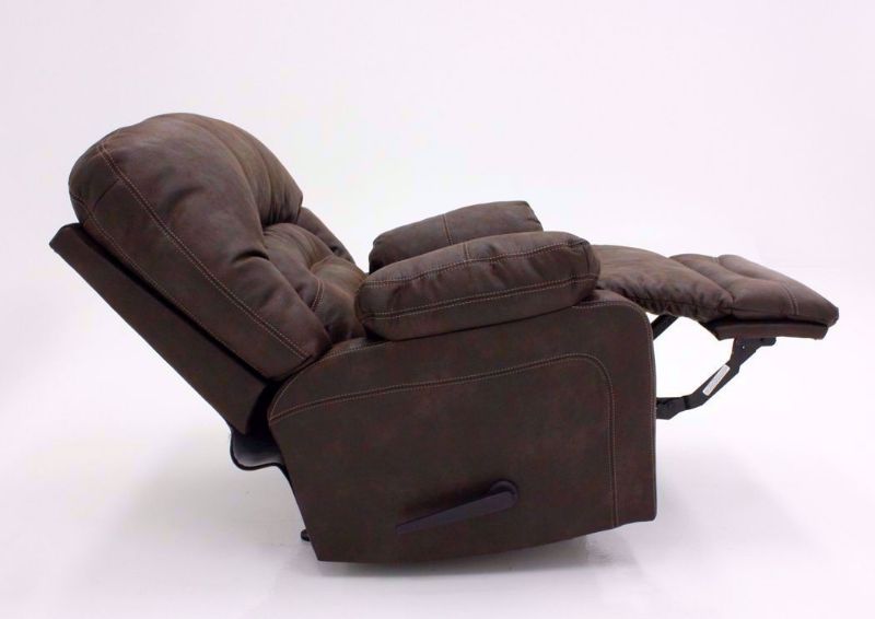 Brown Legacy Rocker Recliner, Side View in a Fully Reclined Position | Home Furniture Plus Mattress