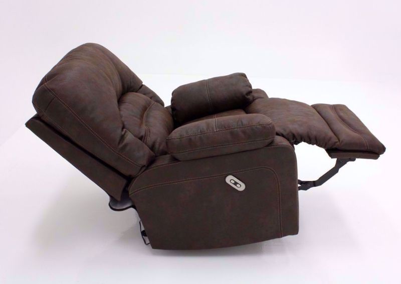 Brown Legacy POWER Rocker Recliner, Side View in a Fully Reclined Position | Home Furniture Plus Mattress