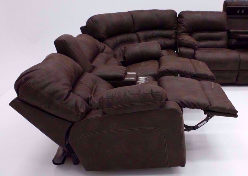 Brown Legacy POWER Reclining Sectional from the Left Side  in a Fully Reclined Position | Home Furniture Plus Bedding