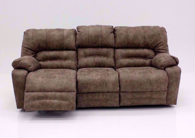 Tan Legacy Reclining Sofa, Front Facing with One Recliner Open | Home Furniture Plus Bedding