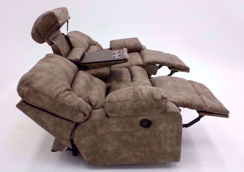 Tan Legacy Reclining Sofa, Side View in the Fully Open Position | Home Furniture Plus Bedding