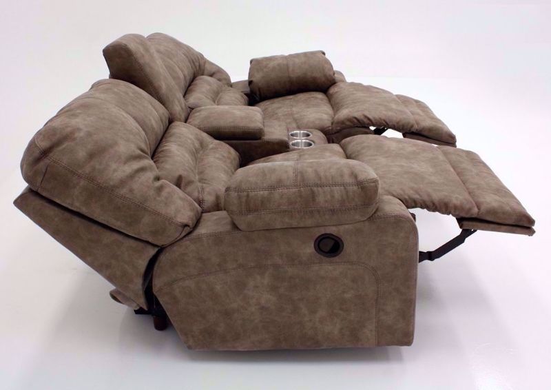 Tan Legacy Reclining Loveseat, Side View in the Fully Reclined Position | Home Furniture Plus Bedding