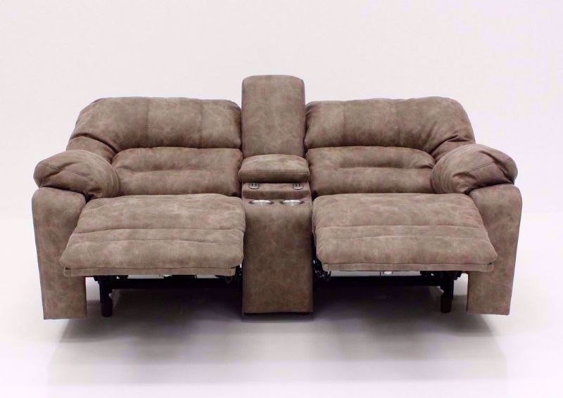 Tan Legacy POWER Reclining Loveseat, Front Facing in a Fully Reclined Position | Home Furniture Plus Bedding