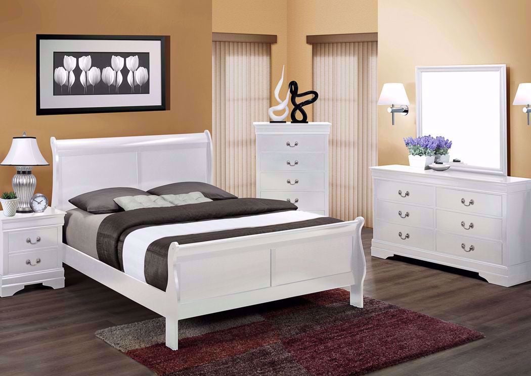 Louis Philippe III White Queen Panel Bed w/Dresser and Mirror New
