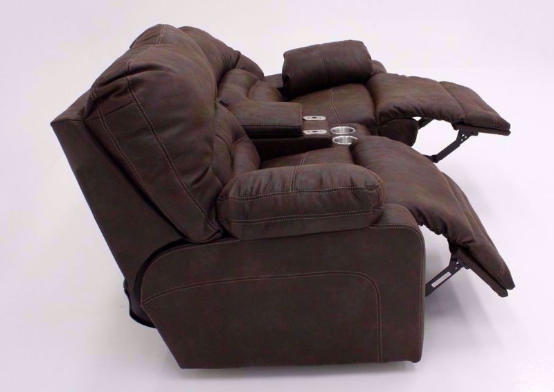 Brown Legacy Reclining Loveseat, Side View in a Fully Reclined Position | Home Furniture Plus Bedding
