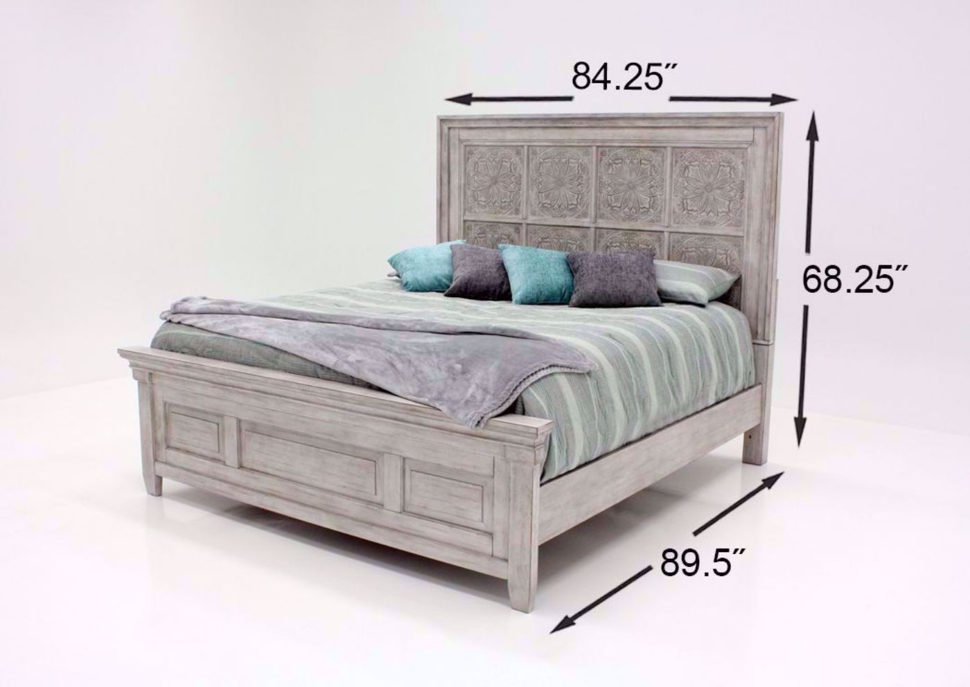 Distressed White Heartland King Size Panel Bed Dimensions | Home Furniture Plus Bedding