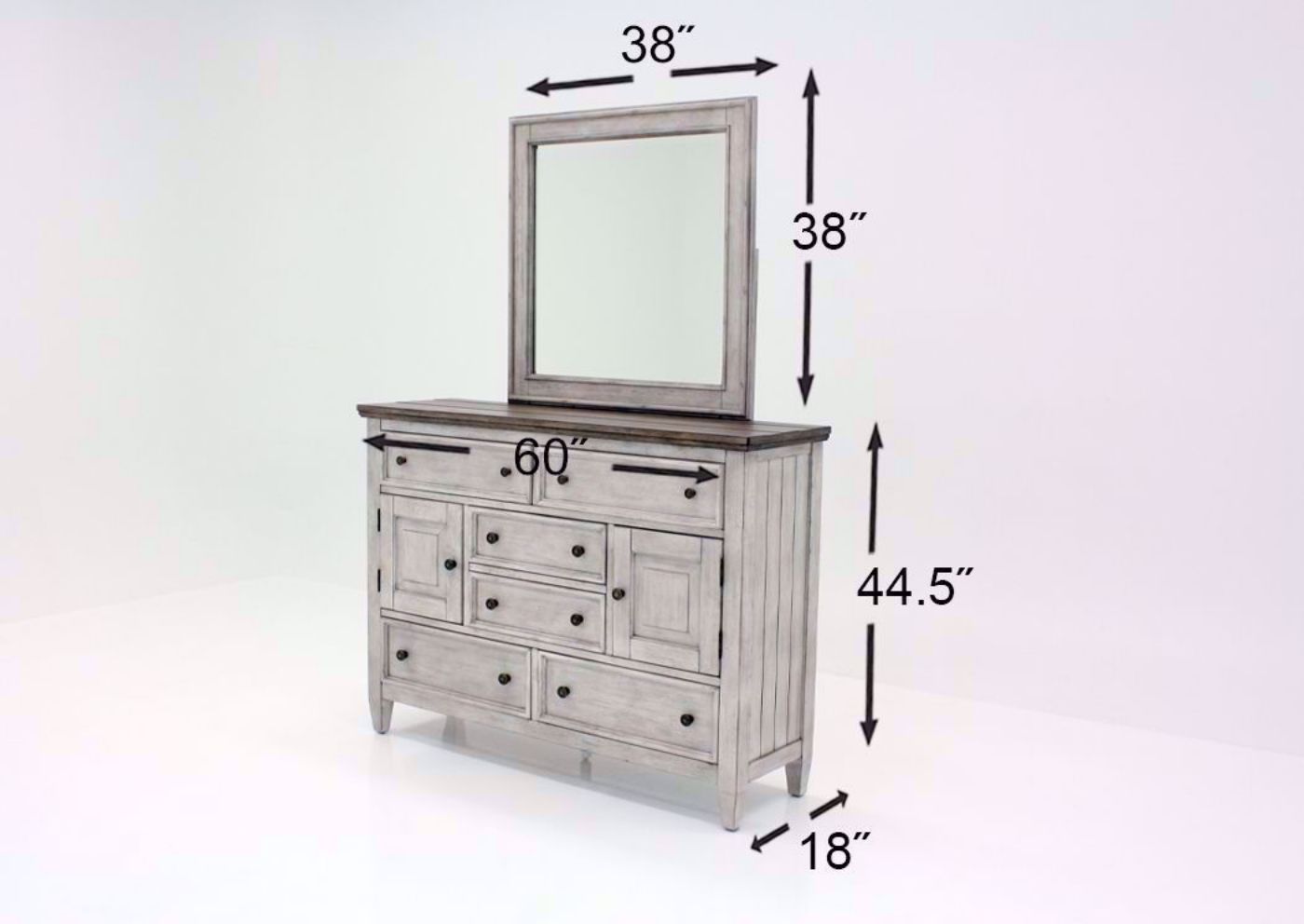 Rustic White Heartland Chesser with Mirror Dimensions | Home Furniture Plus Bedding