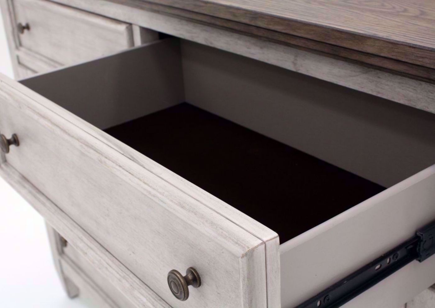 Rustic White Heartland Chesser with Mirror Showing the Felt Lined Top Drawer | Home Furniture Plus Bedding