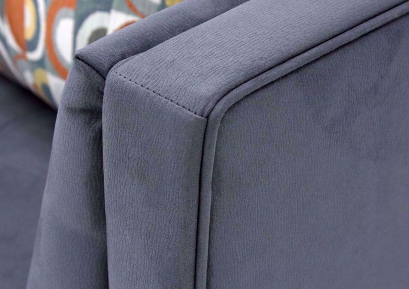 Close Up of Arm Details on the Steel Gray Filone Loveseat by Ashley Furniture | Home Furniture + Mattress