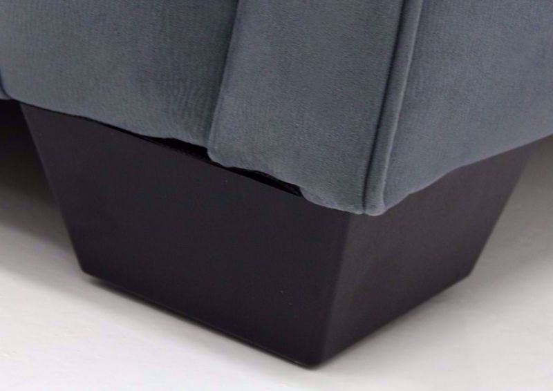 Close Up of Corner and Block Style Feet on the Steel Gray Filone Loveseat by Ashley Furniture In Room Setting | Home Furniture + Mattress