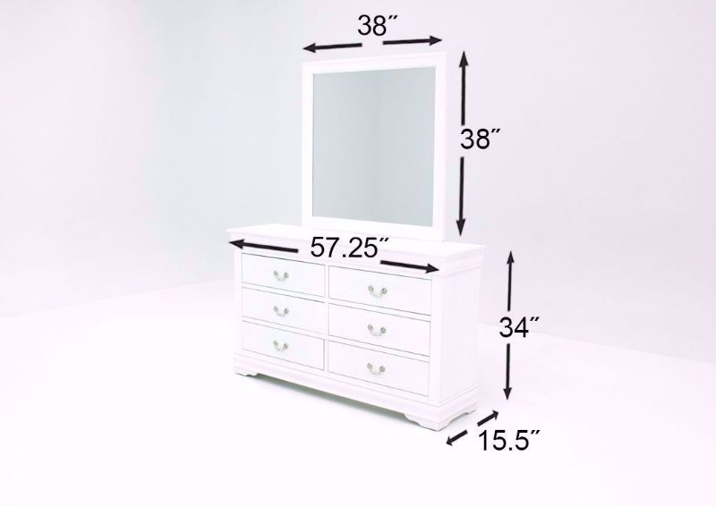 Crisp White Louis Philippe Dresser with Mirror Dimensions | Home Furniture Plus Bedding