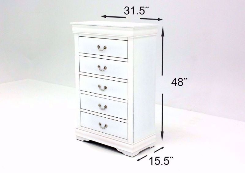 Crisp White Louis Philippe Chest of Drawers Dimensions | Home Furniture Plus Bedding