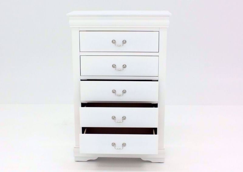 Crisp White Louis Philippe Chest of Drawers Facing Front With the Drawers Open | Home Furniture Plus Bedding