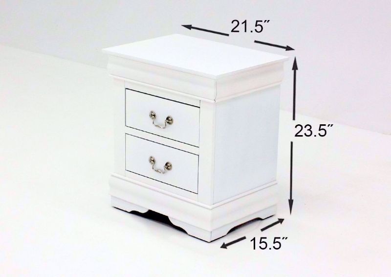 White Louis Philippe Bedroom Set Showing the Nightstand Dimensions | Home Furniture Plus Bedding