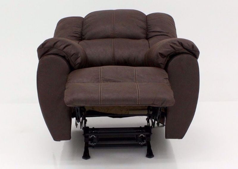 Front Facing View of Open Recliner on Dark Walnut Brown McGann Rocker Recliner by Ashley Furniture | Home Furniture Plus Bedding