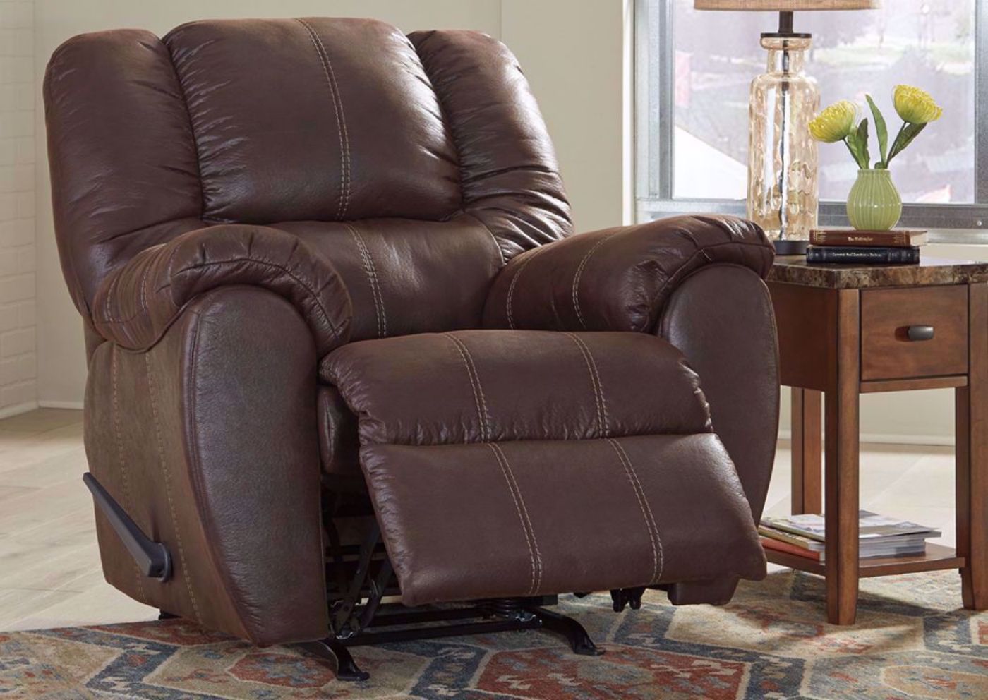 Dark Walnut Brown McGann Rocker Recliner by Ashley Furniture In Room Setting | Home Furniture Plus Bedding