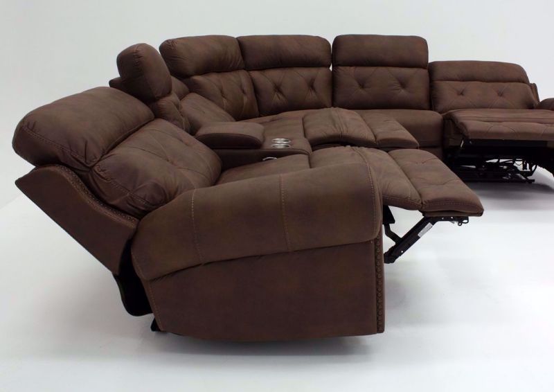 Front Facing Dark Brown Berkley POWER Sectional Sofa, Fully Reclined, Left Side View | Home Furniture + Mattress