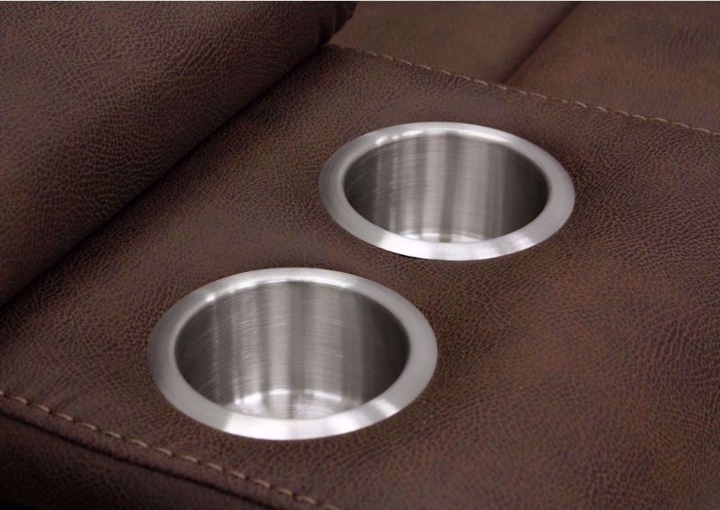 Front Facing Dark Brown Berkley POWER Sectional Sofa, Cupholder Detail | Home Furniture + Mattress