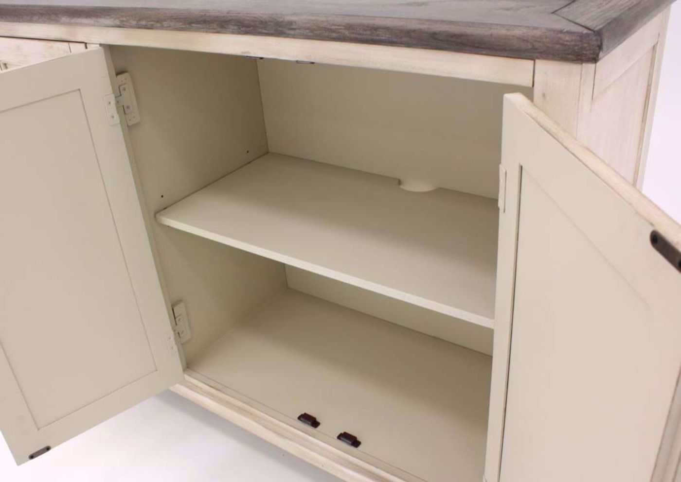 St. Claire TV Stand in Antique White, Cabinet Interior