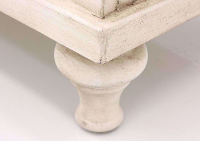 St. Claire TV Stand in Antique White, Foot Detail
