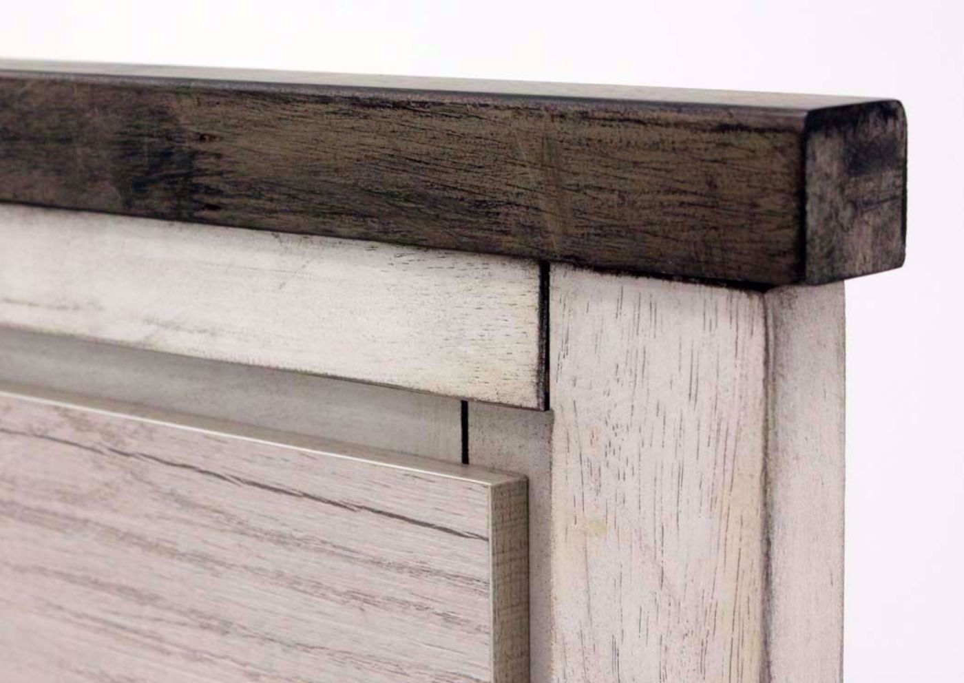 Driftwood Gray Patterson Queen Size Bed Showing the Headboard Wood Finish Detail | Home Furniture Plus Mattress