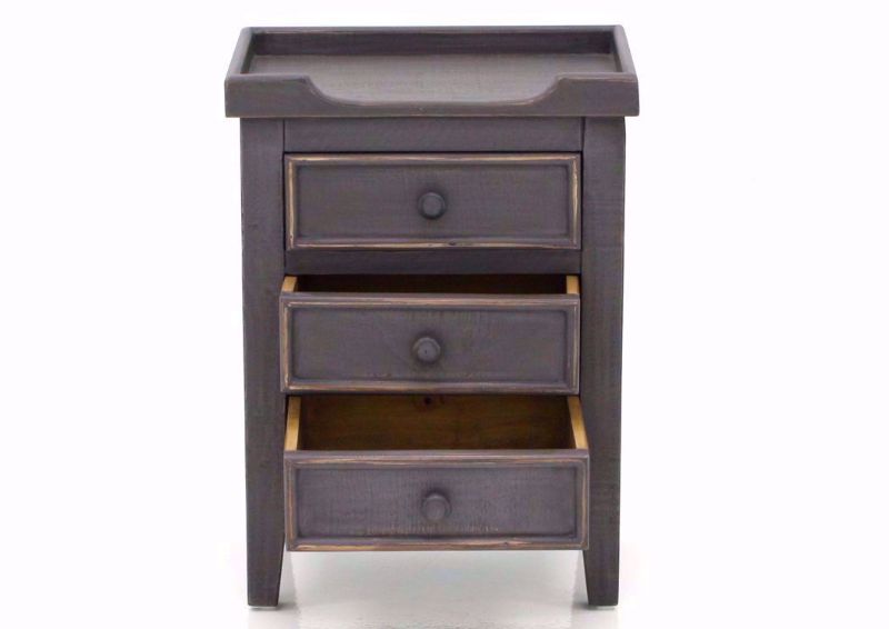Gray Chatham 3 Drawer End Table, Front Facing with the Drawers Open | Home Furniture Plus Bedding