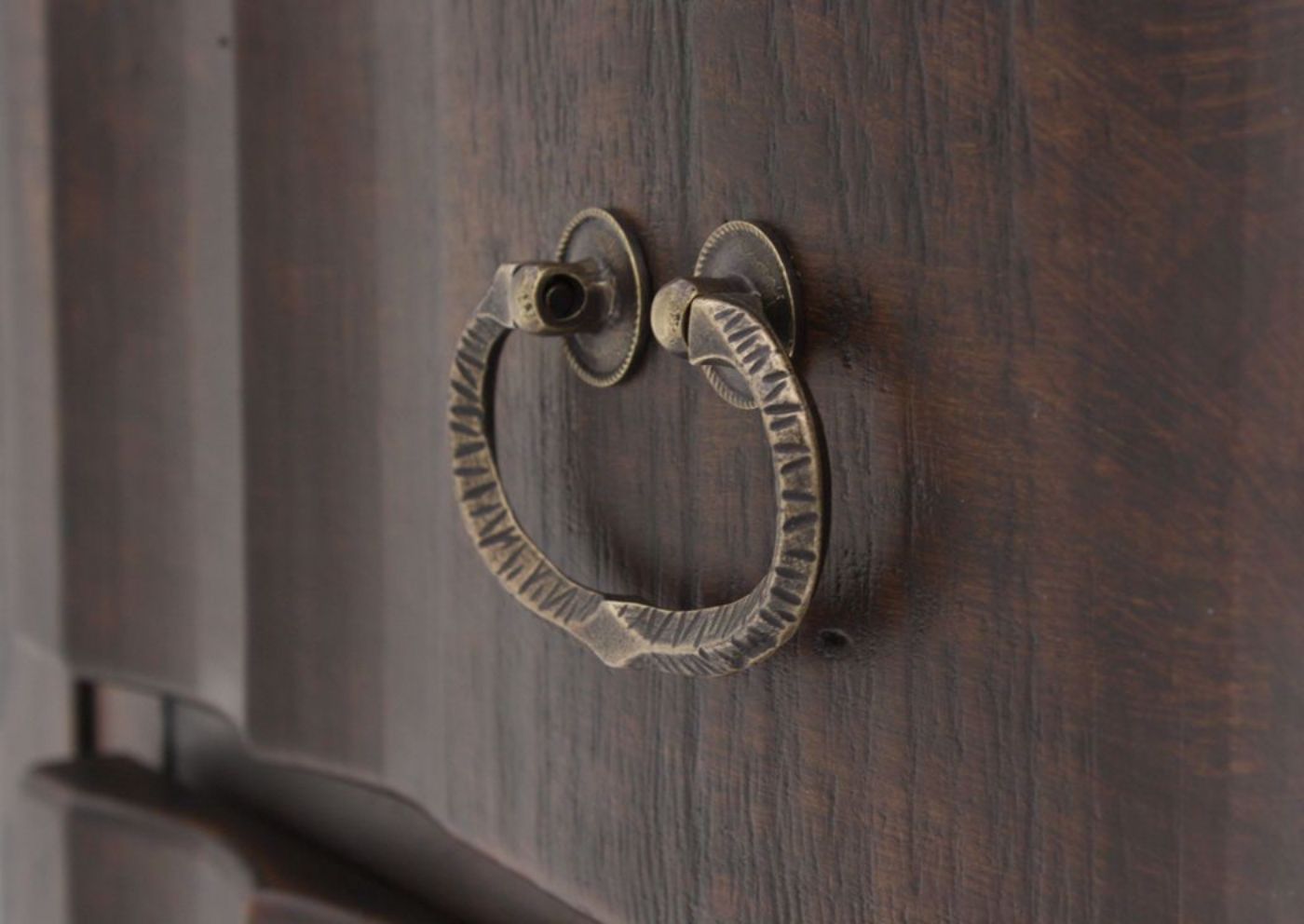 Brown Grand Rustic TV Stand 72 Inch Showing the Metal Drawer Pull | Home Furniture Plus Mattress