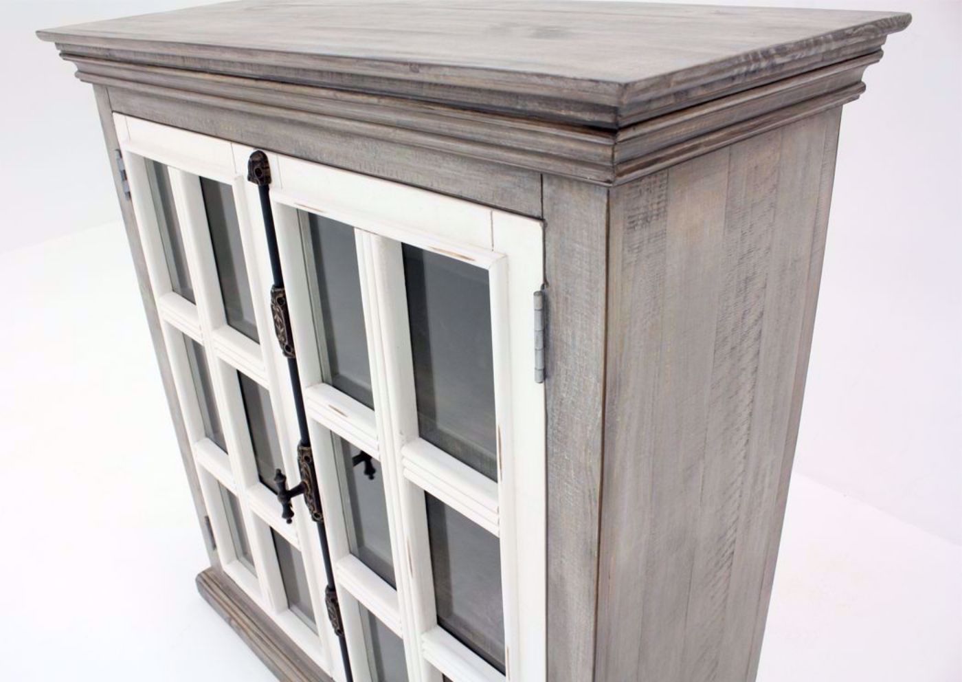 Florence 2 Door Curio Cabinet, Gray, Angle Shot | Home Furniture Plus Bedding