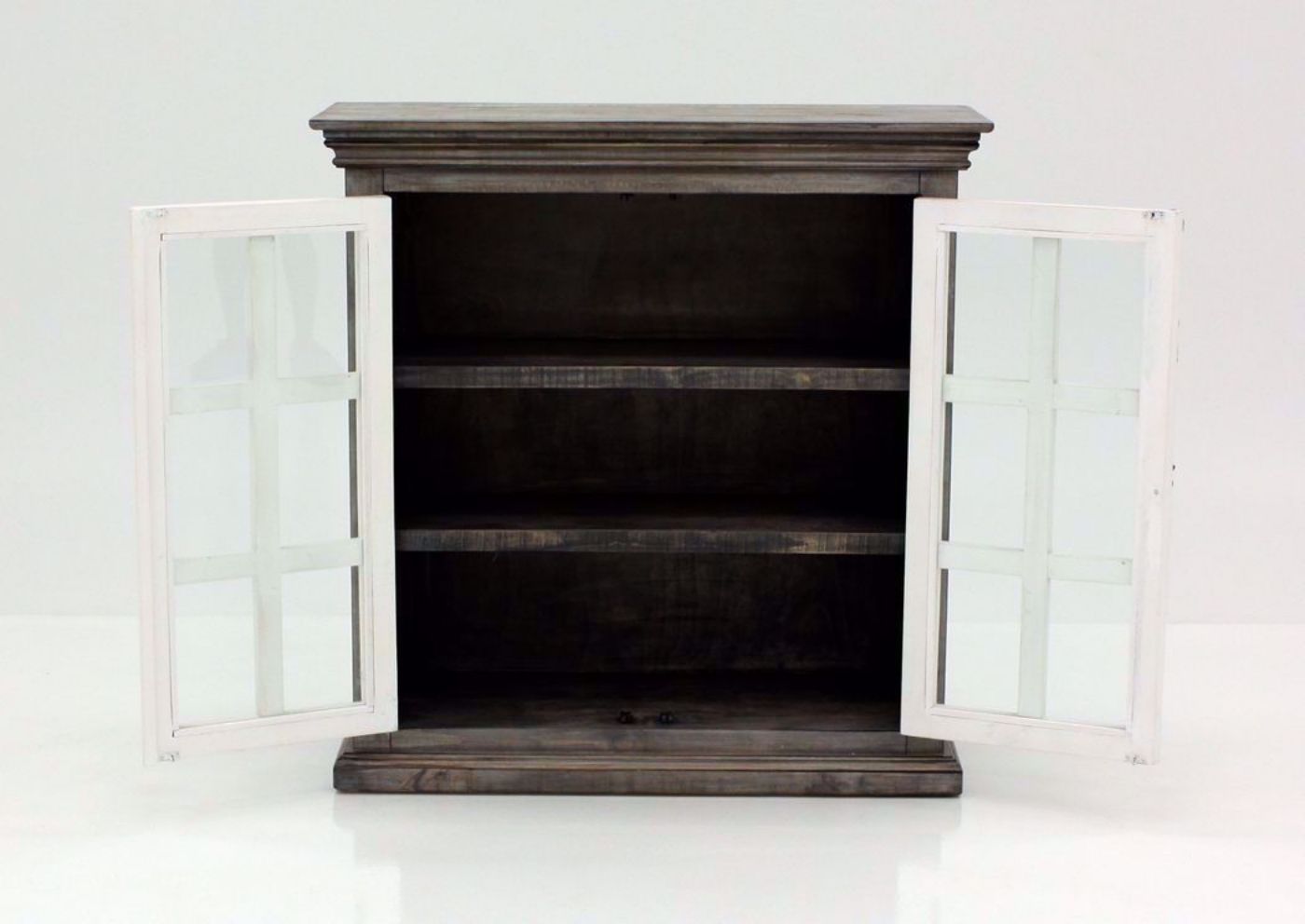 Florence 2 Door Curio Cabinet, Gray, Front Facing, Open | Home Furniture Plus Bedding