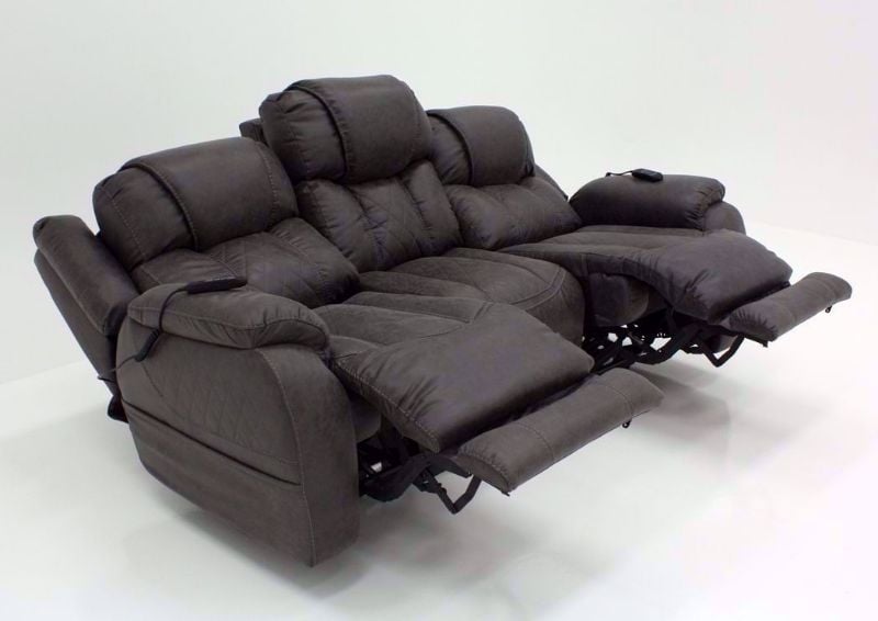 Steel Gray Daytona POWER Reclining Sofa at an Angle in the Fully Reclined Position | Home Furniture Plus Bedding