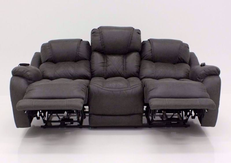Steel Gray Daytona POWER Reclining Sofa, Front Facing in the Fully Reclined Position | Home Furniture Plus Bedding