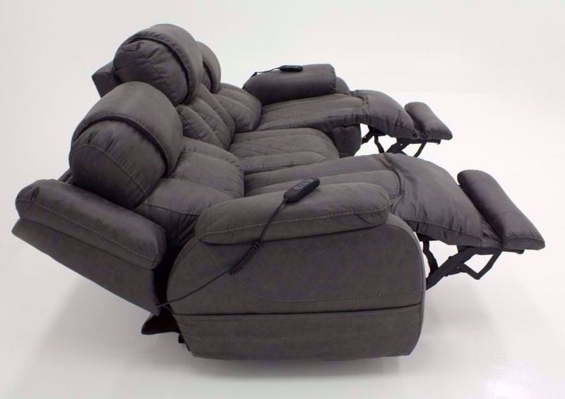 Steel Gray Daytona POWER Reclining Sofa, Side View in the Fully Reclined Position | Home Furniture Plus Bedding