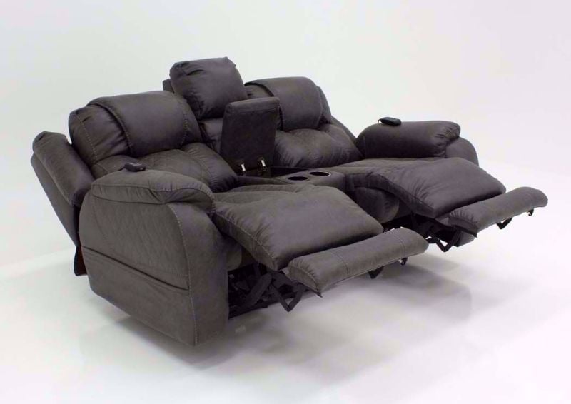 Steel Gray Daytona POWER Reclining Loveseat at an Angle in the Fully Reclined Position | Home Furniture Plus Bedding