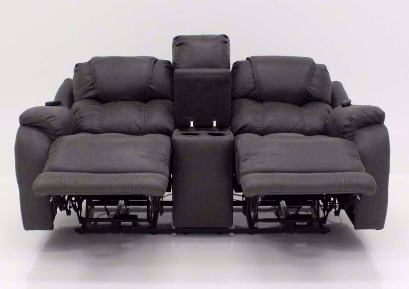 Steel Gray Daytona POWER Reclining Loveseat, Front Facing in the Fully Reclined Position | Home Furniture Plus Bedding