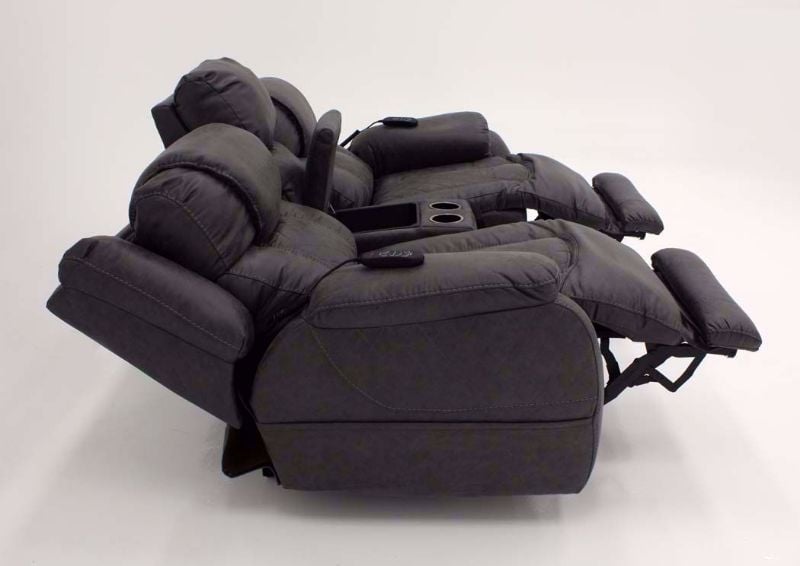 Steel Gray Daytona POWER Reclining Loveseat, Side View in a  Fully Reclined Position | Home Furniture Plus Bedding