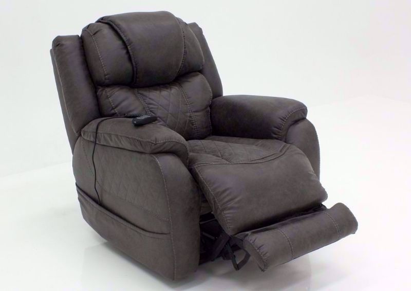 Steel Gray Daytona POWER Recliner at an Angle with the Chaise Open Slightly | Home Furniture Plus Bedding