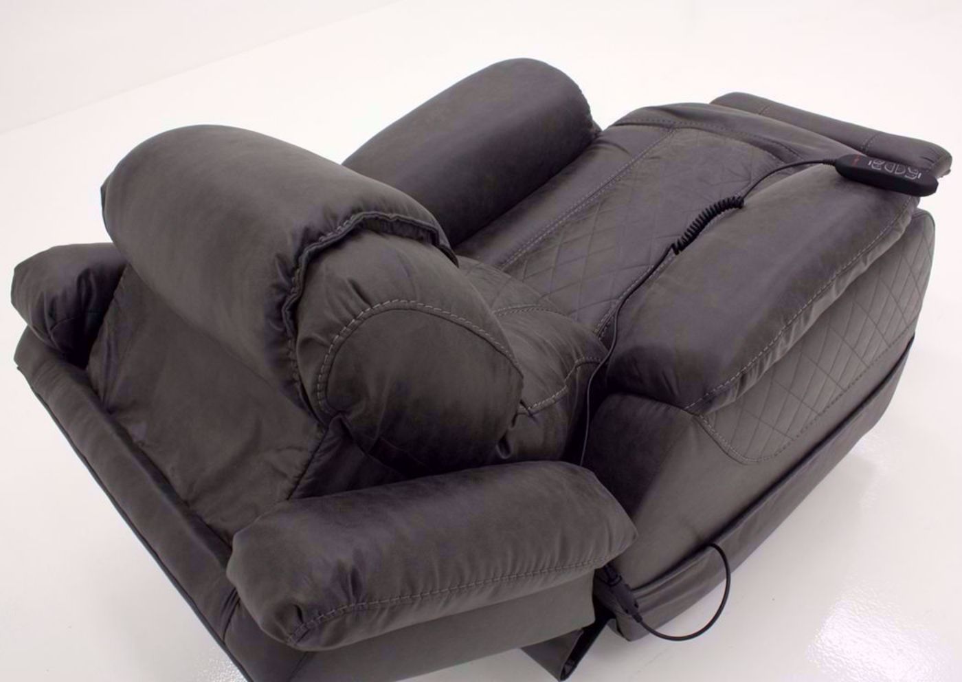 Steel Gray Daytona POWER Recliner with a View From the Back with the Chaise Open | Home Furniture Plus Bedding