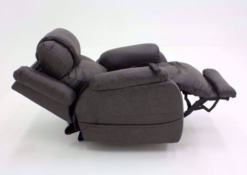 Steel Gray Daytona POWER Recliner, Side View in the Fully Reclined Position | Home Furniture Plus Bedding