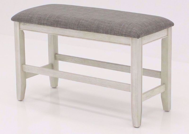 Rustic White Fulton Bar Height Bench at an Angle | Home Furniture Plus Mattress