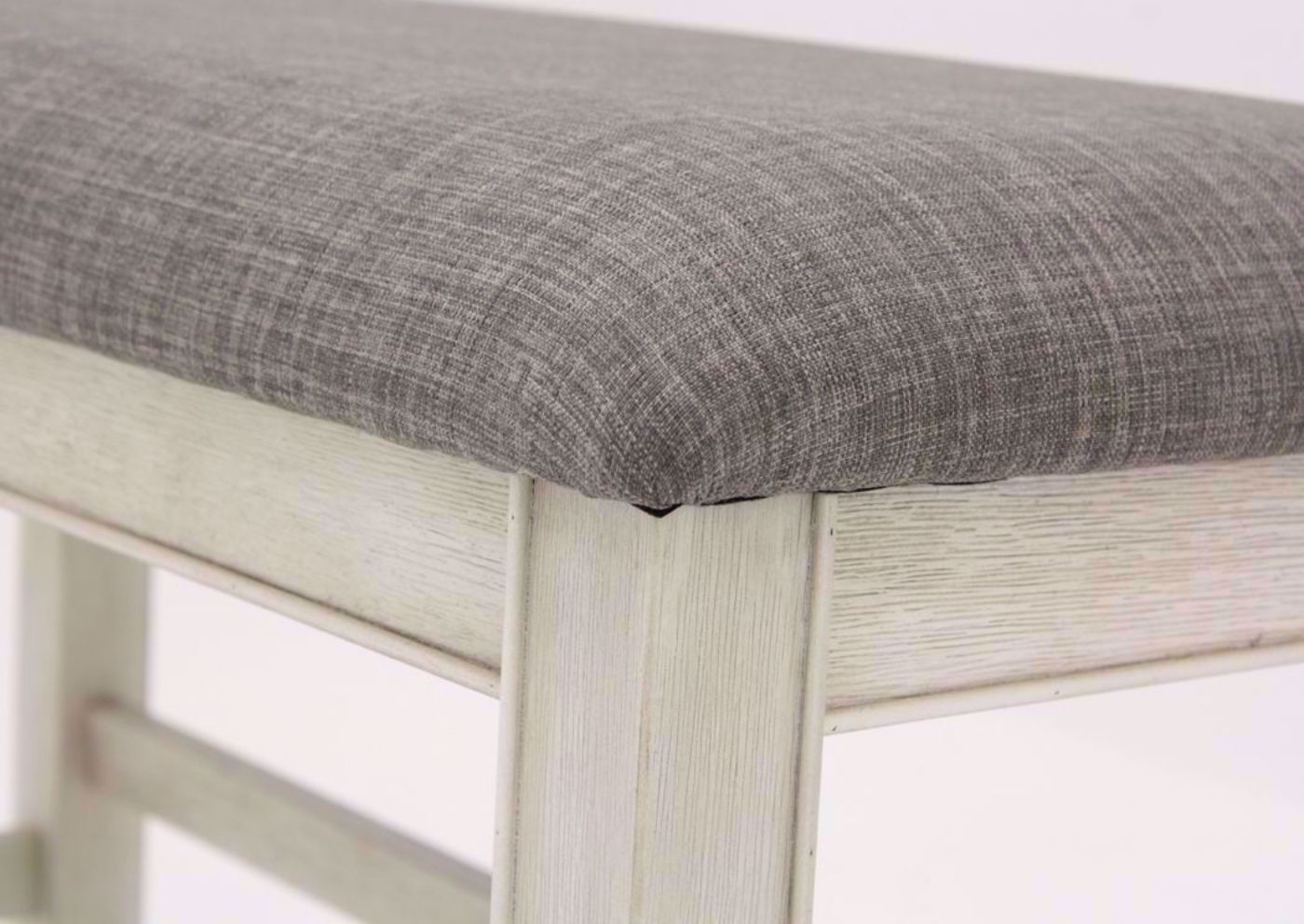 Rustic White Fulton Bar Height Bench Showing the Corner Detail | Home Furniture Plus Mattress